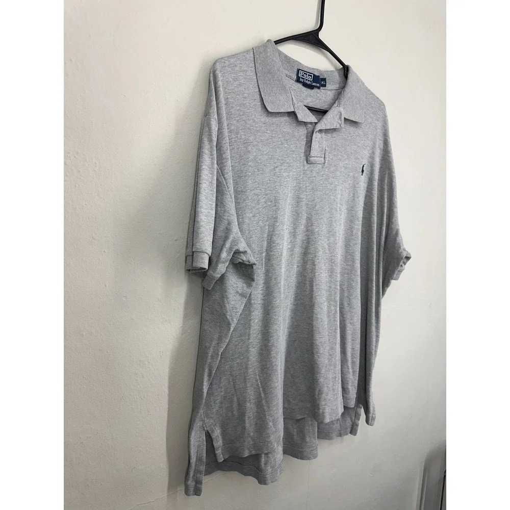 Ralph Lauren Polo Shirt Mens XL Gray Heather High-Low Slit Navy Small Pony Logo
